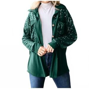 NEW 7TH RAY sequin button down shacket - plus in emerald